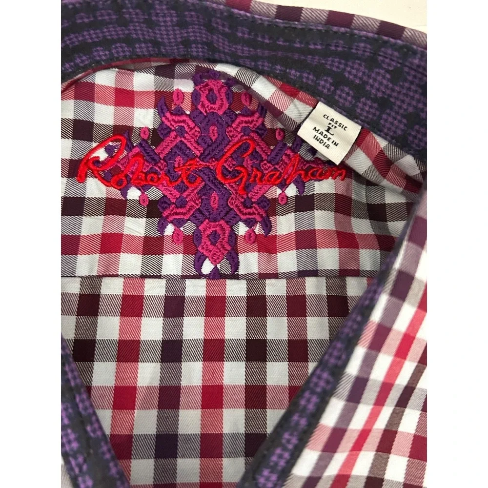 Robert Graham Modern Contras  Cuff‎ Mult-Color Gingham Plaid Mens Sz L Shirt